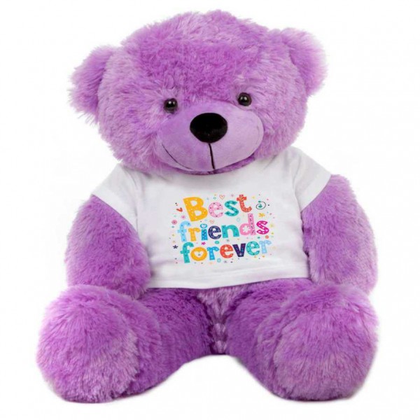 Purple 2 feet Big Teddy Bear wearing a Best Friends Forever T-shirt